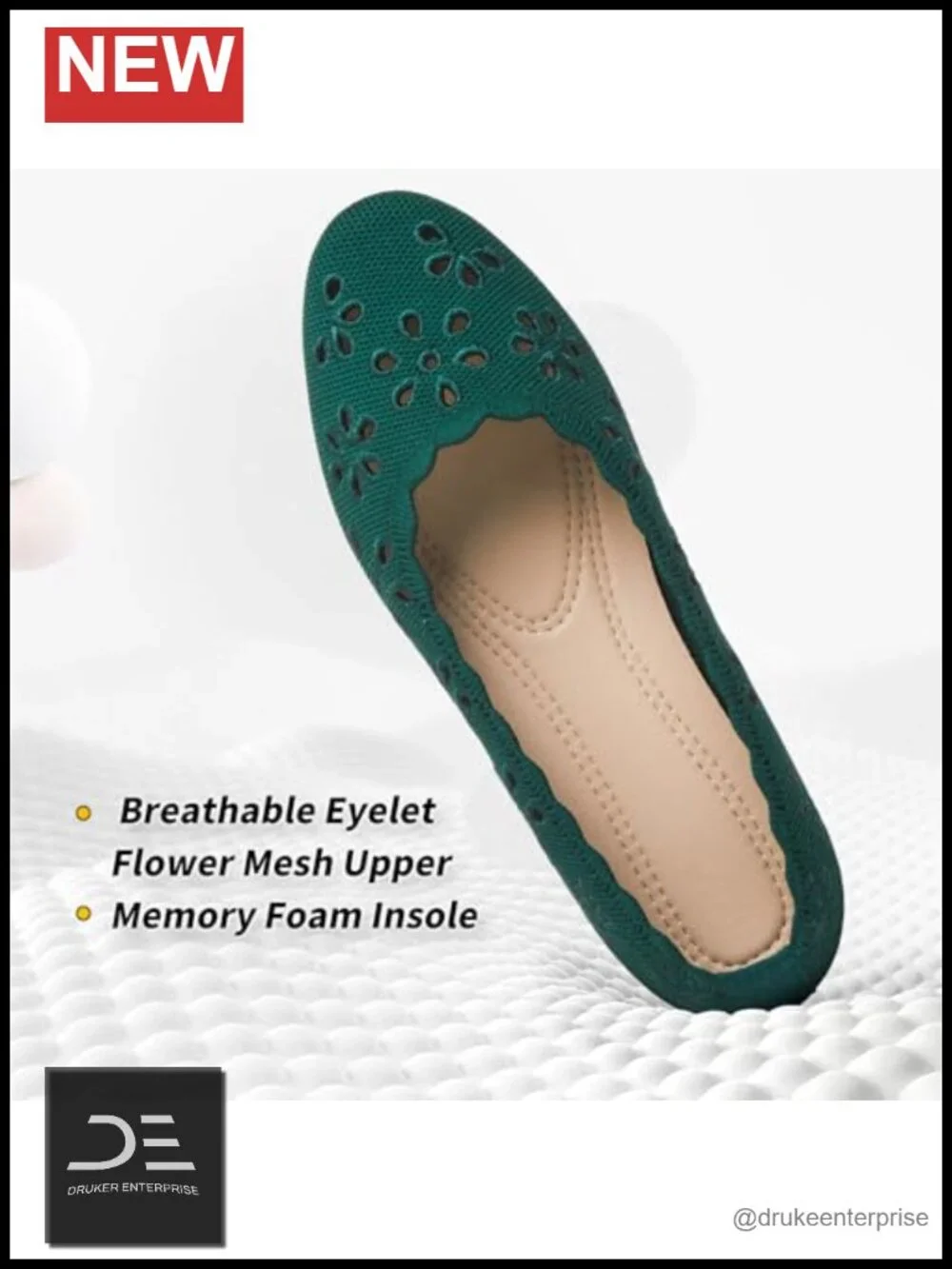 Women's Mesh Ballet Flats with Flower Eyelets - Comfortable Slip On Walking